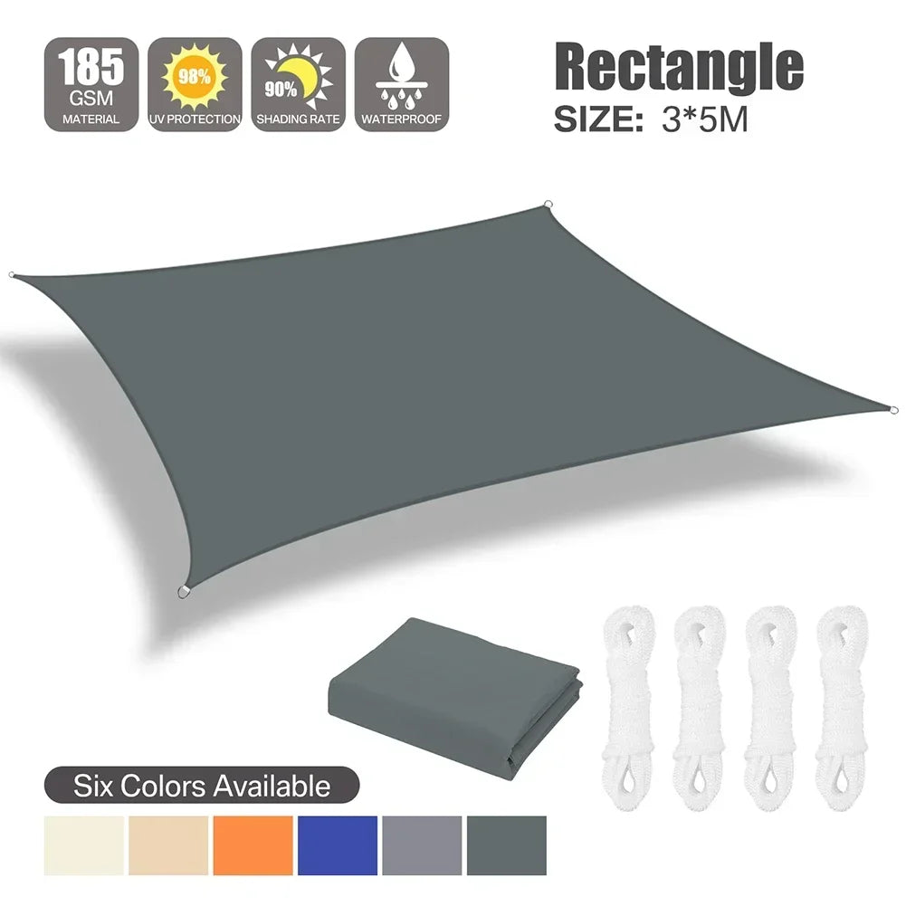 Waterproof Oxford Gray Square Rectangle Shade Sail Garden Terrace Canopy Swimming Sun Shade Outdoor Camping Yard Sail Shelter