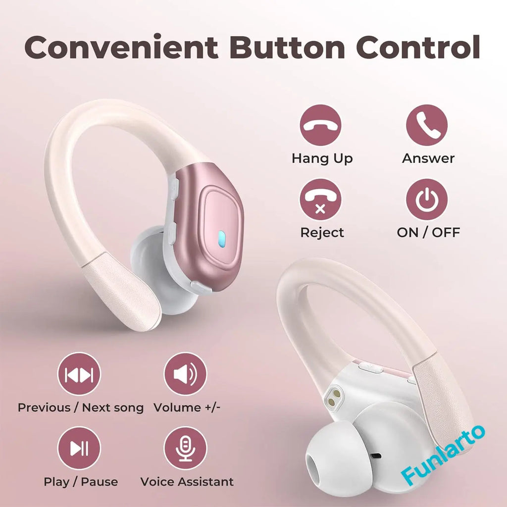 Glow Sport Bluetooth 5.3 Earphones Earhook Headphones IPX7 Waterproof Wireless Earbuds 75 Hrs with LED Power Display Physical buttons