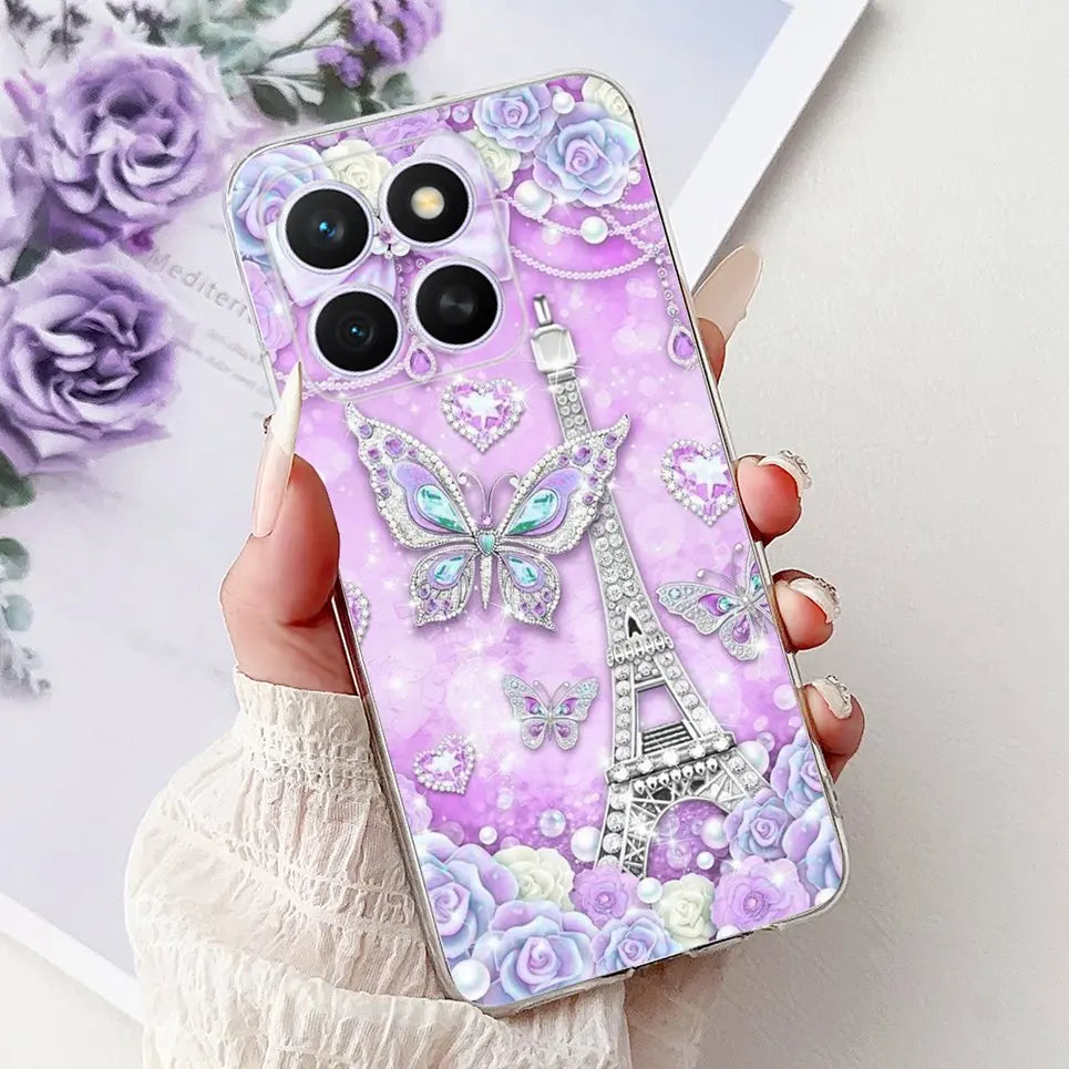 Glow For Cover Huawei Honor X8c 4G HonorX8c X8 C Phone Case Colorful Flower Butterfly Lxuru Women Fashion Soft Silicone Clear Etui