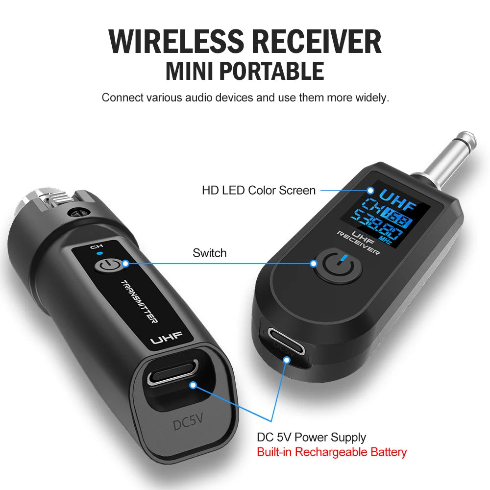 Glow 2.4GHz XLR Adapter System Wireless Microphone Transmitter Receiver System for Dynamic Microphone Guitar Audio Mixer PA System