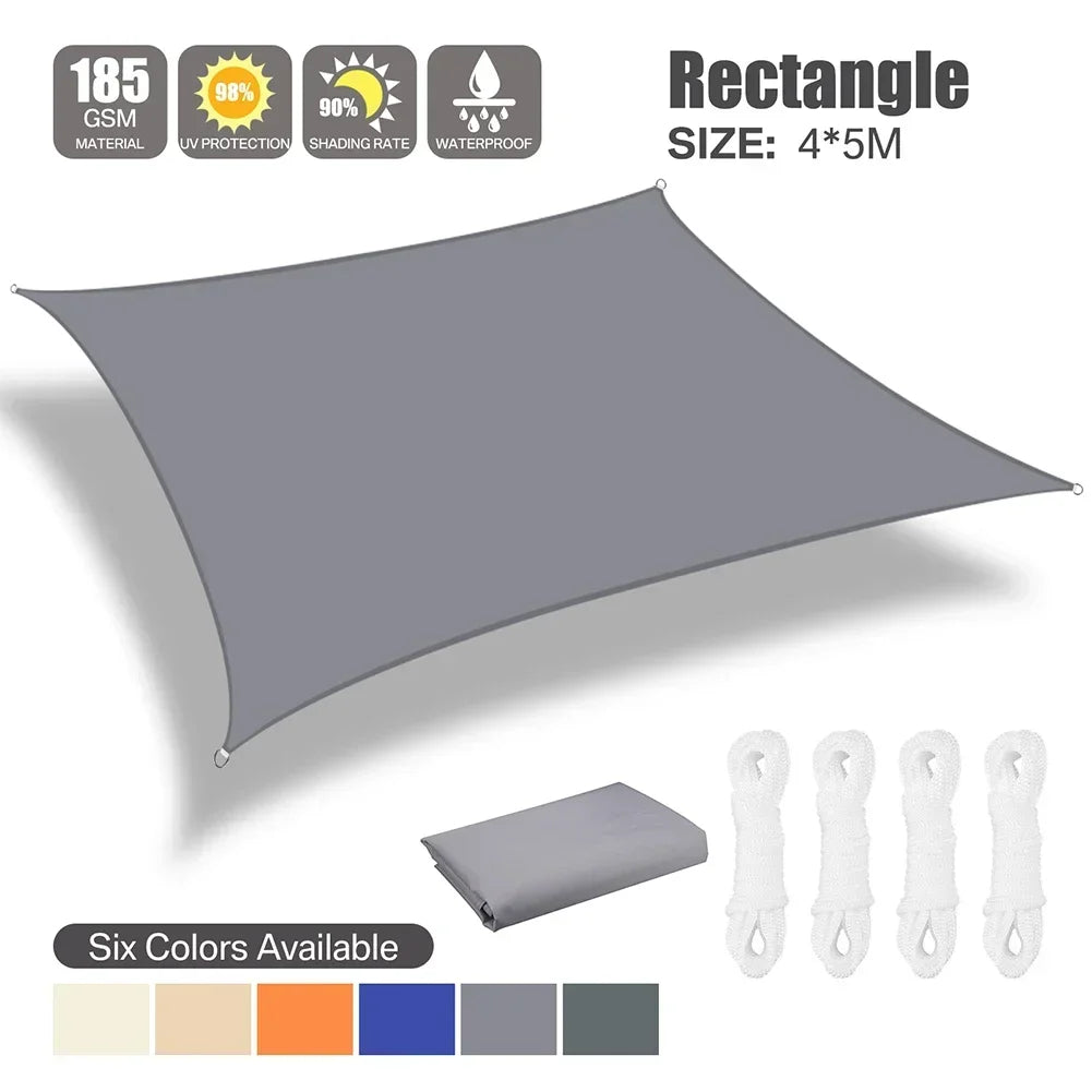 Waterproof Oxford Gray Square Rectangle Shade Sail Garden Terrace Canopy Swimming Sun Shade Outdoor Camping Yard Sail Shelter