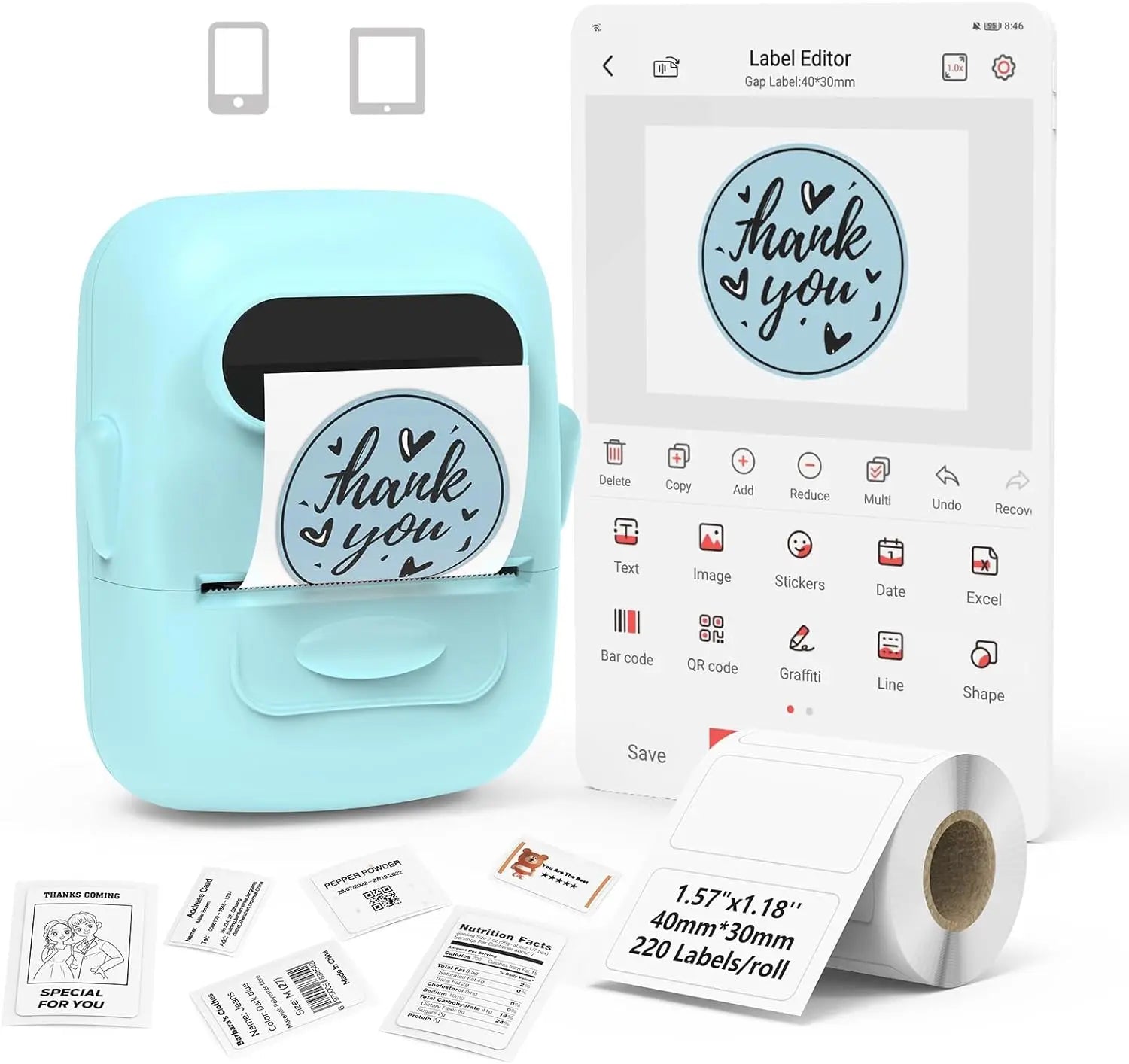 Glow Marklife P50 Portable Thermal Printer Suitable For Small Business Home Office Mini Wireless Label Sticker Machine For Smartphone