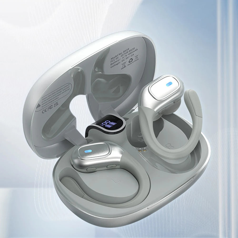 Glow Sport Bluetooth 5.3 Earphones Earhook Headphones IPX7 Waterproof Wireless Earbuds 75 Hrs with LED Power Display Physical buttons