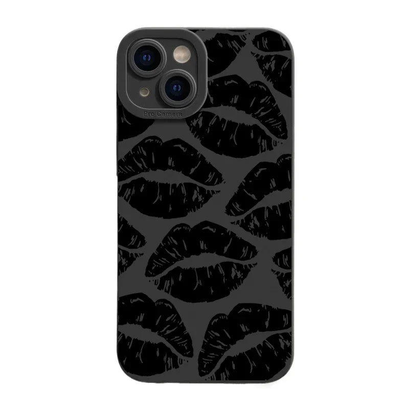 Glow Gothic Style Black Lip Phone Case For iPhone 15 14 13 12 11 Pro Max XS X XR 7 8 Plus SE 2020 Mini Shockproof Soft Silicone Cover