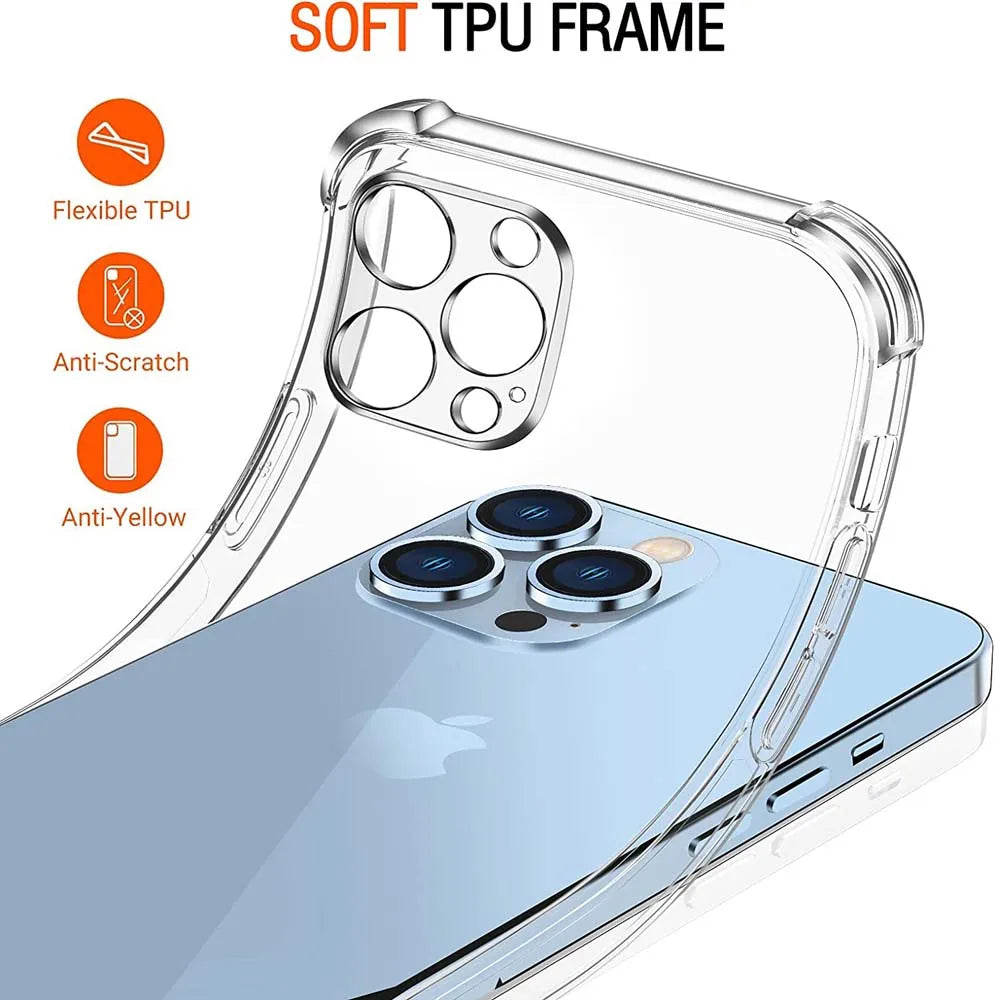 Glow 1.5MM Thick Air-Bag Clear Phone Case For iPhone 11 12 13 mini 14 15 16 Pro Max SE 2020 Plus Thick Shockproof Silicone Cover