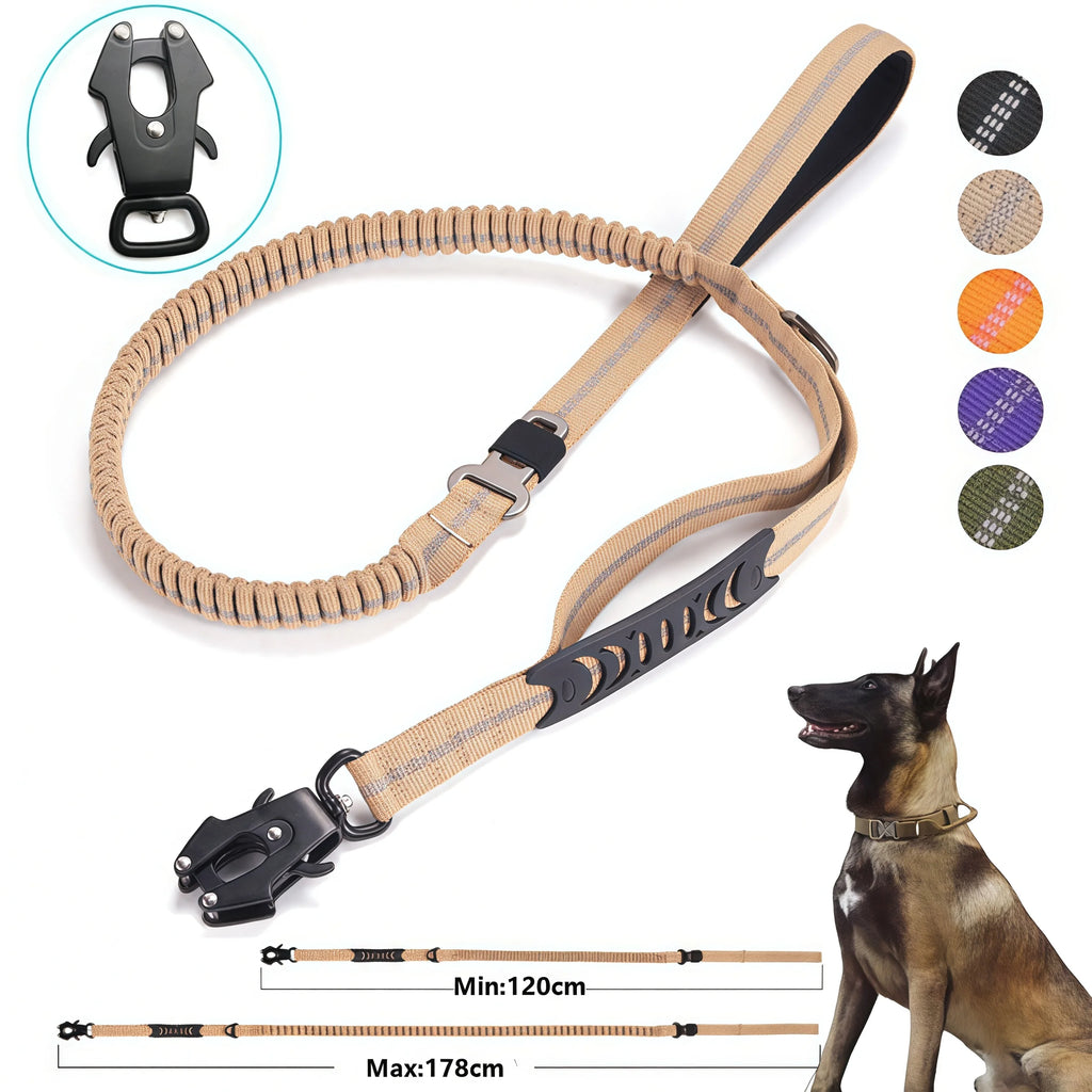 Glow Reflective Shock Absorbing Pet Dog Leash with Car Seatbelt for Large Dogs Heavy Duty Tactical Bungee Dog Leash No Pull Dog Leash
