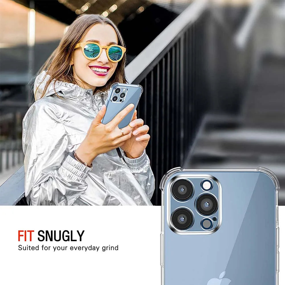 Glow 1.5MM Thick Air-Bag Clear Phone Case For iPhone 11 12 13 mini 14 15 16 Pro Max SE 2020 Plus Thick Shockproof Silicone Cover