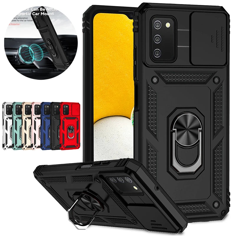Glow For Samsung Galaxy A02S A03S Case Slide Camera Protect Phone Case For Samsung A02 S A03 S Magnetic Ring Holder Armor Back Cover