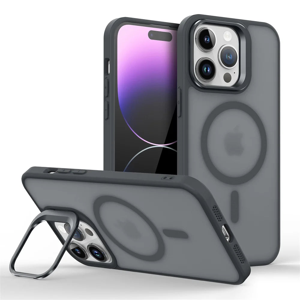 Glow Luxury Magnetic Shockproof Phone Case For iPhone 16E16 15 14 13 mini 12 11 Pro Max Plus Funda Stand Glass Lens Protection Cover