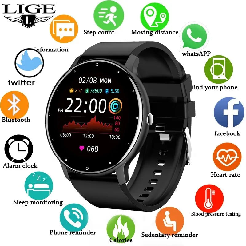 Glow LIGE Smart Watch Men Women Full Touch Screen Sport Fitness Watch Man IP67 Waterproof Bluetooth For Android IOS Smartwatch Men