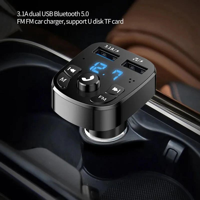 Glow Car Fm Transmitter Bluetooth 5.0 Aux Handsfree Wireless Car Kit Dual Usb Car Charger Auto Radio Fm Modulator MP3 Player Adapter