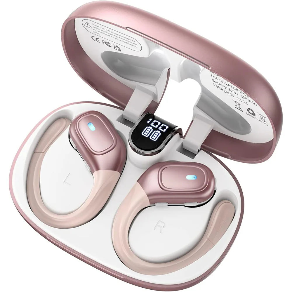 Glow Sport Bluetooth 5.3 Earphones Earhook Headphones IPX7 Waterproof Wireless Earbuds 75 Hrs with LED Power Display Physical buttons