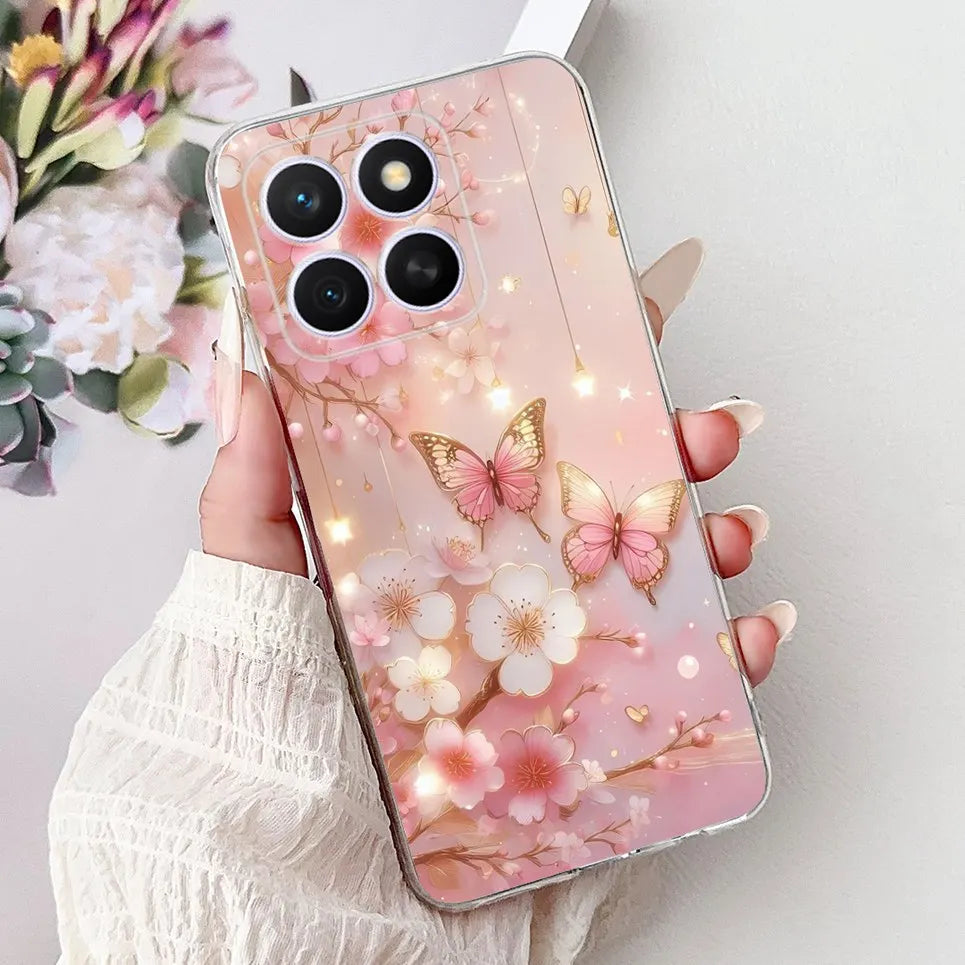 Glow For Cover Huawei Honor X8c 4G HonorX8c X8 C Phone Case Colorful Flower Butterfly Lxuru Women Fashion Soft Silicone Clear Etui