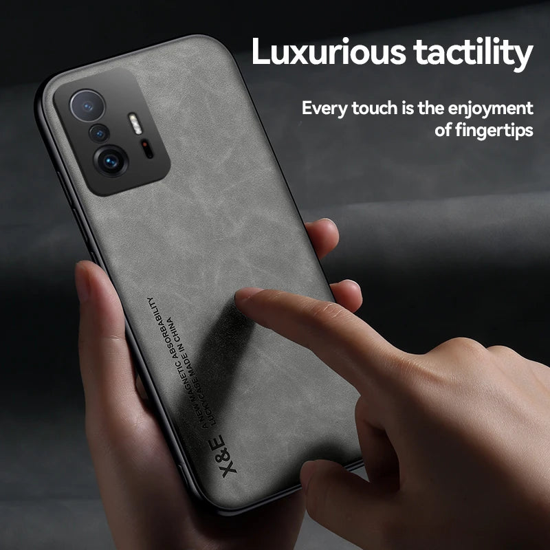 Glow For Xiomi 11T Pro case Leather Texture Car Magnetic Holder Phone Case For Xiaomi 11T Mi11T Mi 11 T Pro Xiaomi11T Soft Back Cover