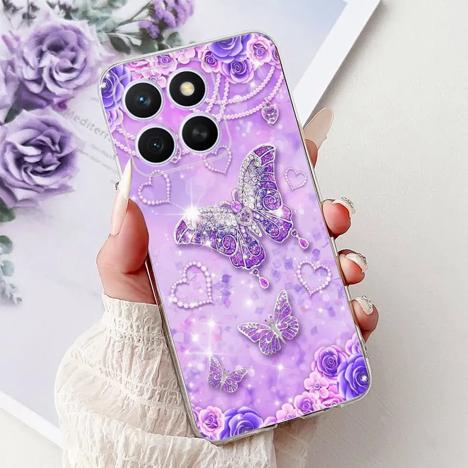Glow For Cover Huawei Honor X8c 4G HonorX8c X8 C Phone Case Colorful Flower Butterfly Lxuru Women Fashion Soft Silicone Clear Etui
