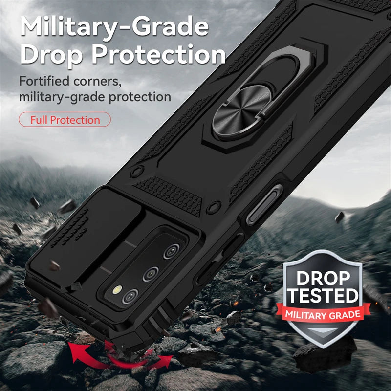 Glow For Samsung Galaxy A02S A03S Case Slide Camera Protect Phone Case For Samsung A02 S A03 S Magnetic Ring Holder Armor Back Cover