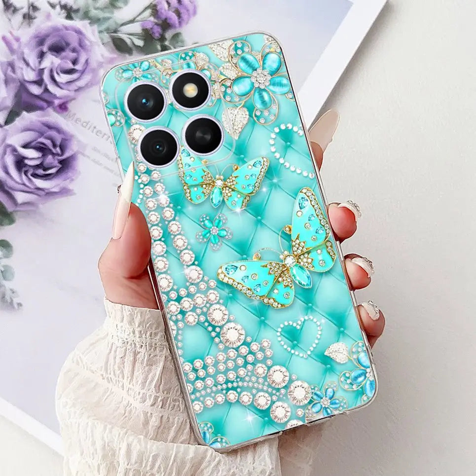 Glow For Cover Huawei Honor X8c 4G HonorX8c X8 C Phone Case Colorful Flower Butterfly Lxuru Women Fashion Soft Silicone Clear Etui