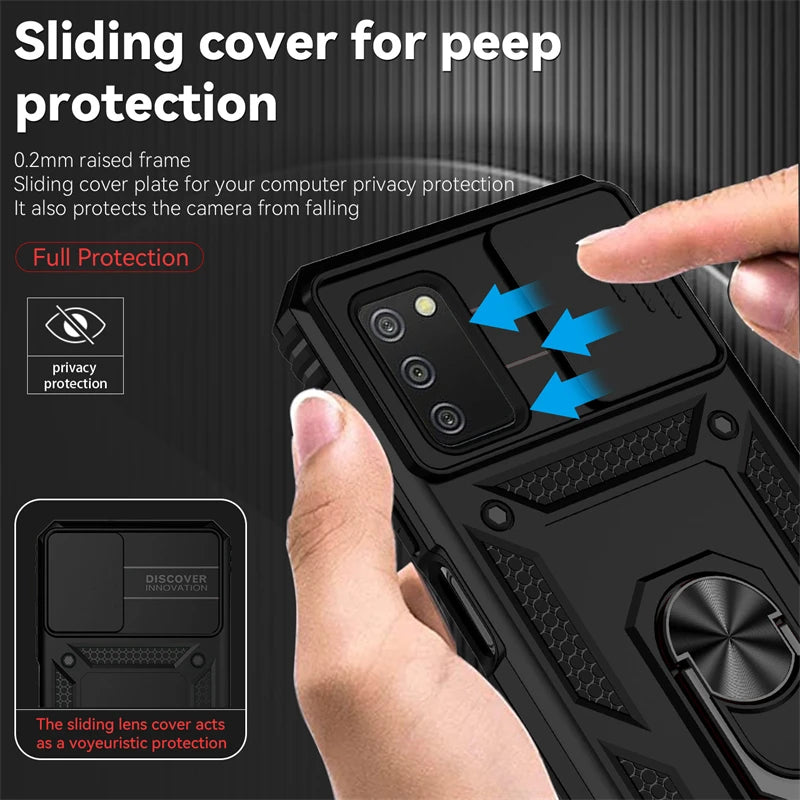 Glow For Samsung Galaxy A02S A03S Case Slide Camera Protect Phone Case For Samsung A02 S A03 S Magnetic Ring Holder Armor Back Cover