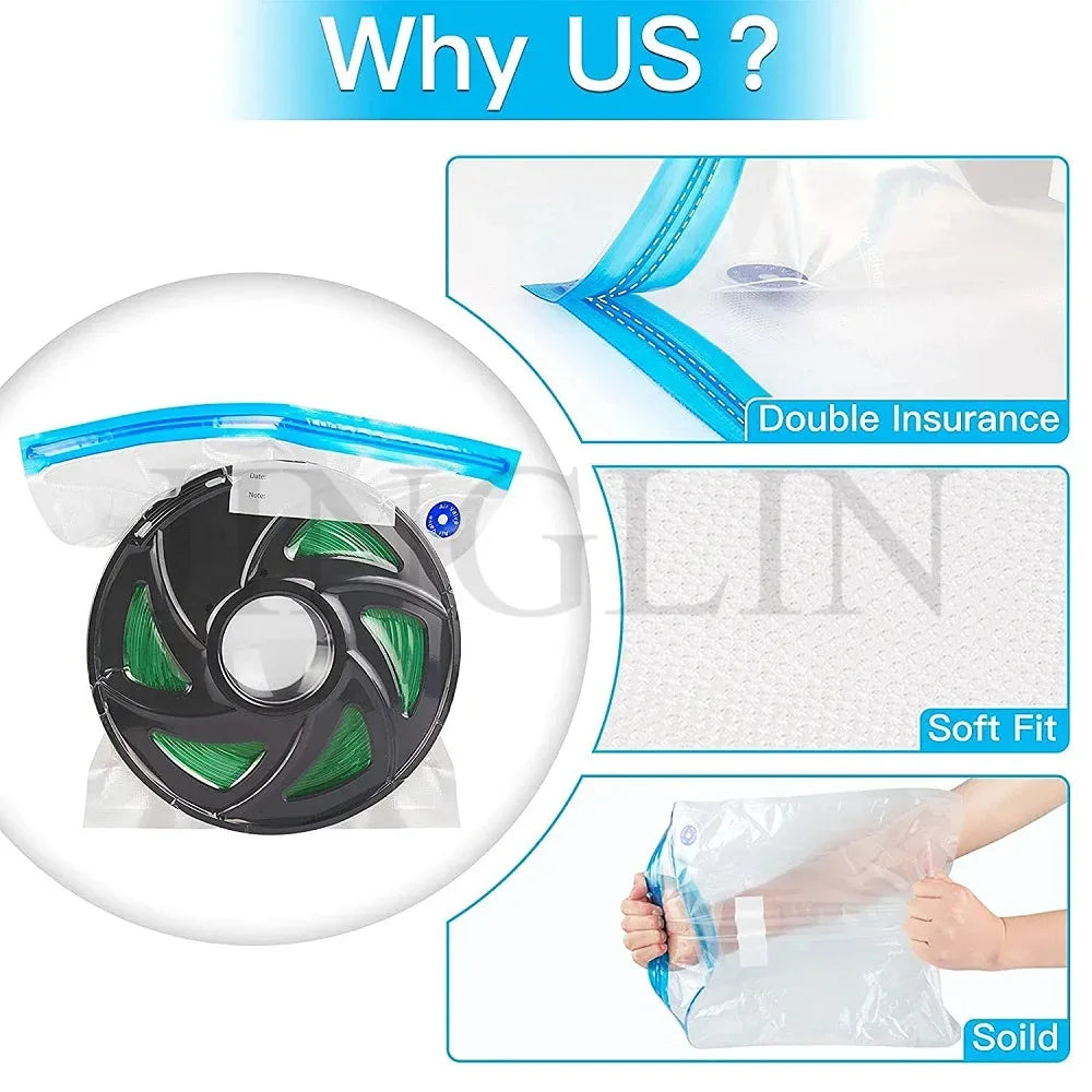 Glow 3D Printer PLA ABS TPU PETG 1kg Filament Vacuum Storage Bags Keep Material Dry Avoid Moisture Consumable Safekeep Filament Bag